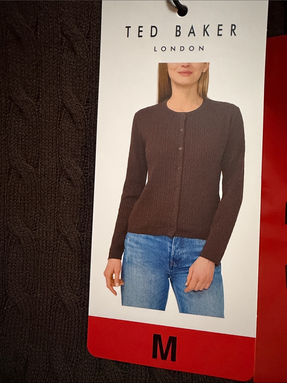 Ted Baker Brown Cable Knit Cotton Crewneck Cardigan M NWT